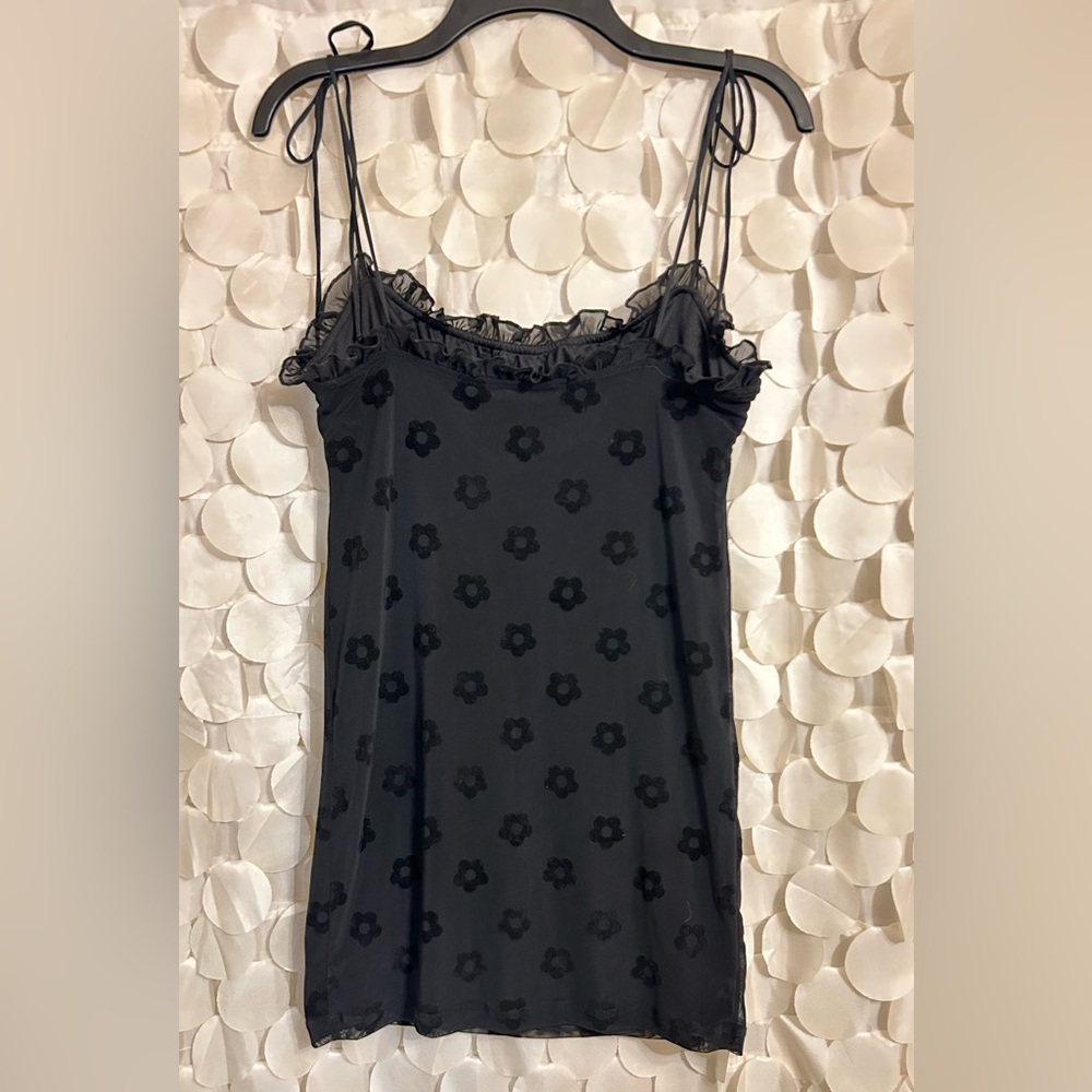 Motel Rocks Black Daisy Mini Dress Size Medium. Ties at shoulders.